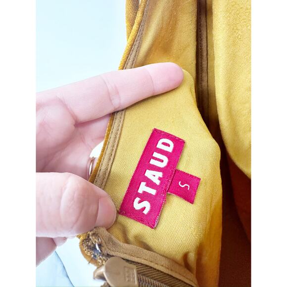 Staud Bellamy Stretch Velvet Sleeveless Strappy Caramel Midi Dress Size S NWT - Picture 4 of 5